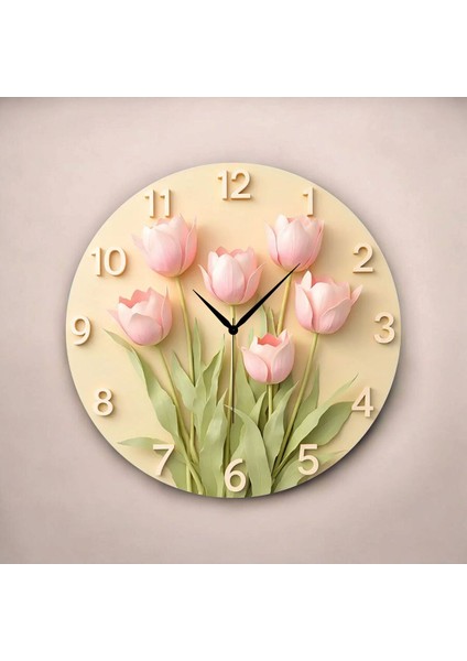 Çiçek Renkli Baskı Desenli Sayılı Hediyelik Ahşap Sessiz Tablo Duvar Saati fiyatları