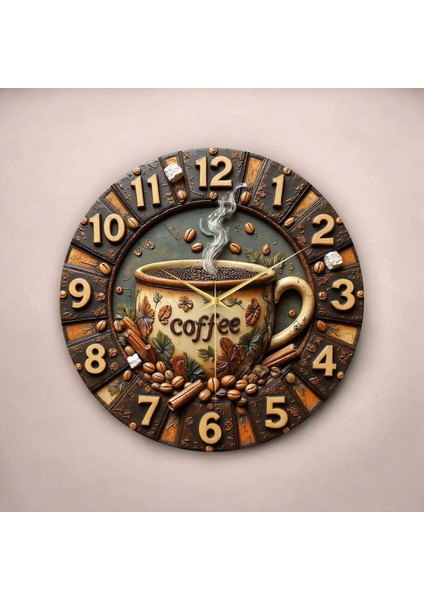 Kahve Renkli Baskı Desenli Sayılı Hediyelik Ahşap Sessiz Tablo Duvar Saati fiyatları