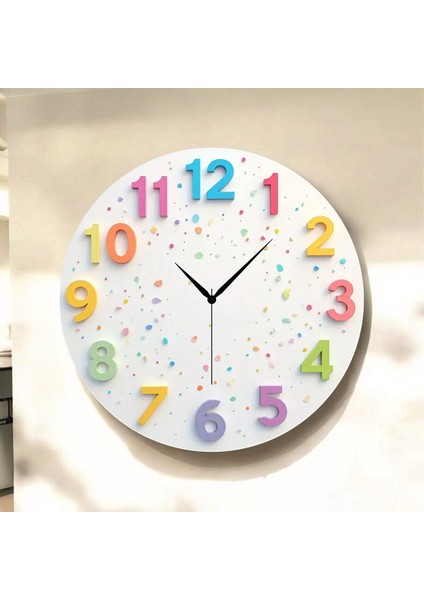 Çocuk Renkli Baskı Desenli Sayılı Hediyelik Ahşap Sessiz Tablo Duvar Saati