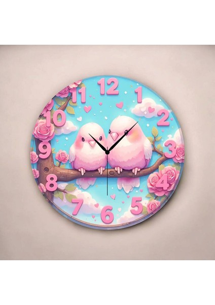Kuş Çocuk Renkli Baskı Desenli Sayılı Hediyelik Ahşap Sessiz Tablo Duvar Saati fiyatları