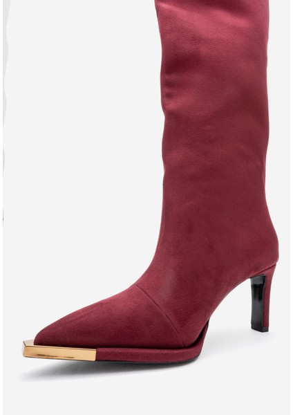 Lexa Bordo Süet Altın Detaylı Sivri Burunlu Kadın Topuklu Çizme fırsatları