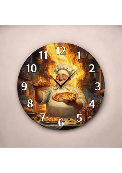 Pizza Aşçı Yemek Renkli Baskı Desenli Sayılı Hediyelik Ahşap Sessiz Tablo Duvar Saati fiyatları