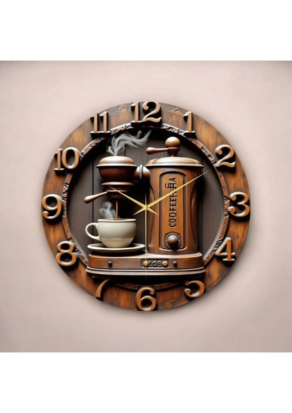 Çay Kahve Renkli Baskı Desenli Sayılı Hediyelik Ahşap Sessiz Tablo Duvar Saati fiyatları