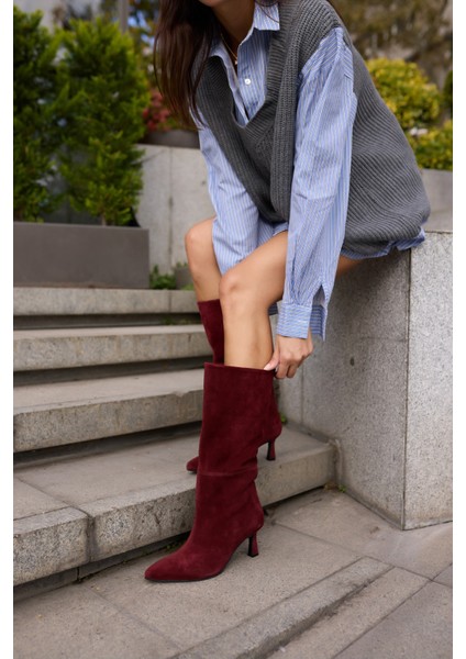 Perri Kadin Siyah Gercek Suet Yarım Astarsız Topuklu Çizme modelleri