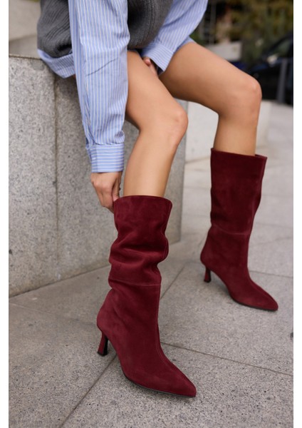 Perri Kadin Siyah Gercek Suet Yarım Astarsız Topuklu Çizme