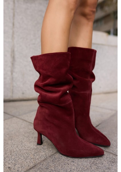 Perri Kadin Siyah Gercek Suet Yarım Astarsız Topuklu Çizme