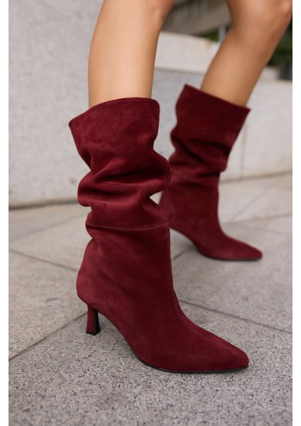 Perri Kadin Siyah Gercek Suet Yarım Astarsız Topuklu Çizme