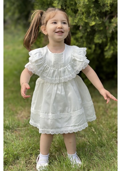 Kız Bebek Elbise Kız Çocuk Elbise Doğum Günü Parti Düğün Elbise Dantelli Kısa Kol astarlı elbise
