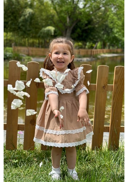Kız Bebek Elbise Kız Çocuk Elbise Doğum Günü Parti Düğün Elbise Dantelli Kısa Kol astarlı elbise