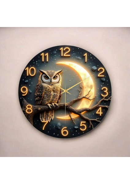 Baykuş Hayvan Renkli Baskı Desenli Sayılı Hediyelik Ahşap Sessiz Tablo Duvar Saati fiyatları