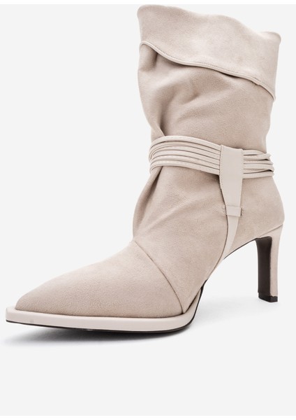 Myra Bej Süet Biyeli Tokalı Kadın Topuklu Bot fırsatları