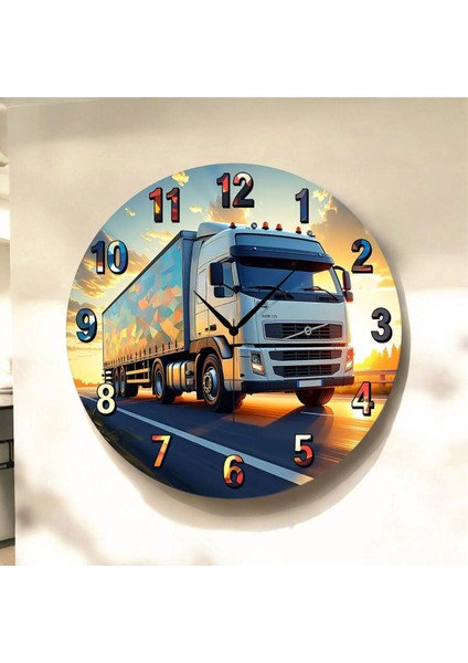 Tır Lojistik Renkli Baskı Desenli Sayılı Hediyelik Ahşap Sessiz Tablo Duvar Saati