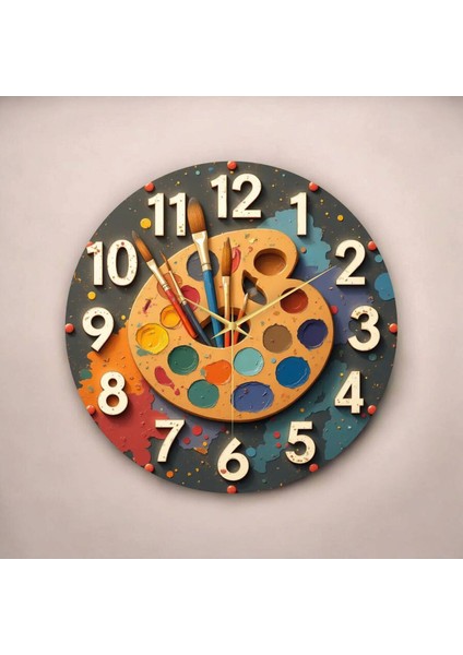 Ressam Resim Palet Renkli Baskı Desenli Sayılı Hediyelik Ahşap Sessiz Tablo Duvar Saati fiyatları