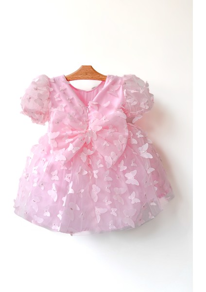 Kız Bebek Kız Çocuk Doğum Günü Parti Düğün Elbise Balonkol Kelebekli Fiyonklu Tüllü Tütü Astarlı