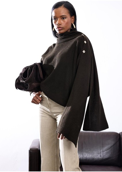 Acı Kahve Atkı Yaka Kazak 0670