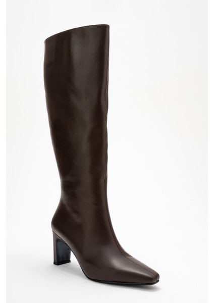 Lume Kahverengi Cilt Hakiki Deri Kadın Blok Topuklu Çizme modelleri