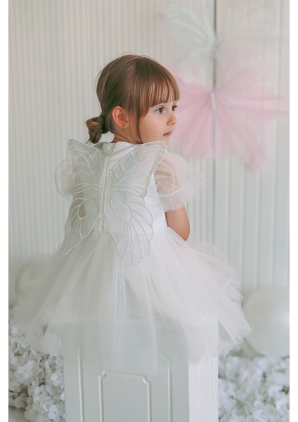 Kız Bebek Kız Çocuk Doğum Günü Parti Düğün Elbise Balonkol Kanatlı Tüllü Tütülü Tütü Astarlı