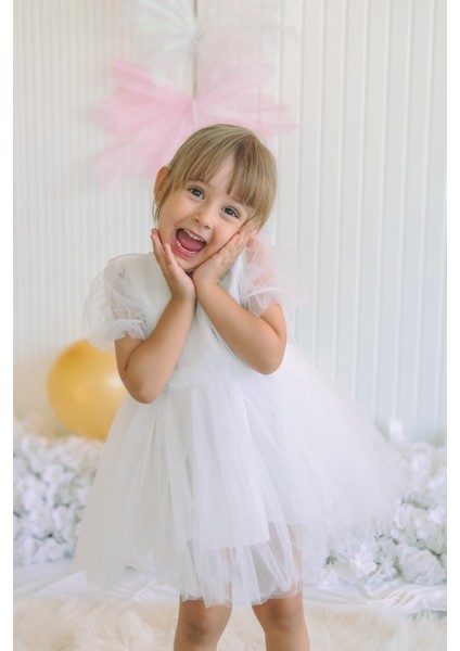 Kız Bebek Kız Çocuk Doğum Günü Parti Düğün Elbise Balonkol Kanatlı Tüllü Tütülü Tütü Astarlı fiyatları