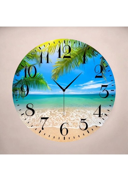 Deniz Sahil Renkli Baskı Desenli Sayılı Hediyelik Ahşap Sessiz Tablo Duvar Saati fiyatları