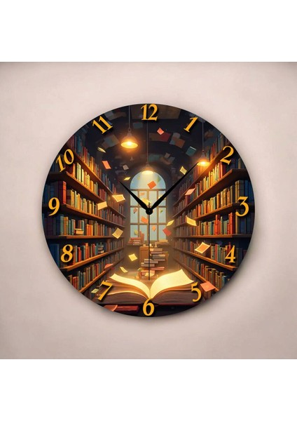 Kitap Kütüphane Öğretmen Renkli Baskı Desenli Sayılı Hediyelik Ahşap Sessiz Tablo Duvar Saati fiyatları