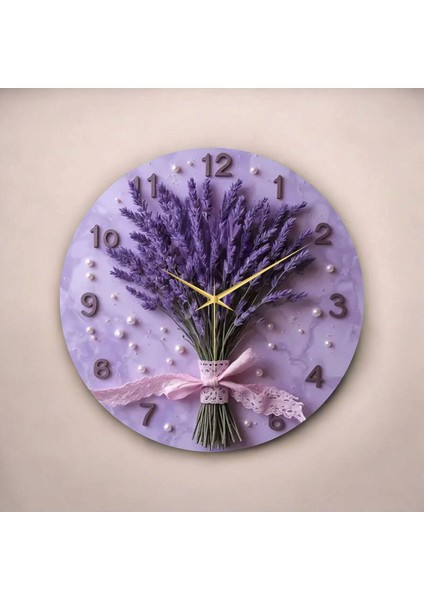 Çiçek Mor Renkli Baskı Desenli Sayılı Hediyelik Ahşap Sessiz Tablo Duvar Saati fiyatları
