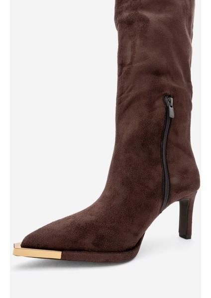 Vody Kahverengi Süet Dizüstü Fermuarlı Kadın Topuklu Çizme fırsatları