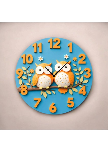 Baykuş Hayvan Renkli Baskı Desenli Sayılı Hediyelik Ahşap Sessiz Tablo Duvar Saati fiyatları