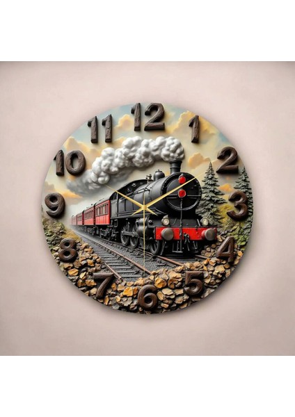 Tren Renkli Baskı Desenli Sayılı Hediyelik Ahşap Sessiz Tablo Duvar Saati fiyatları