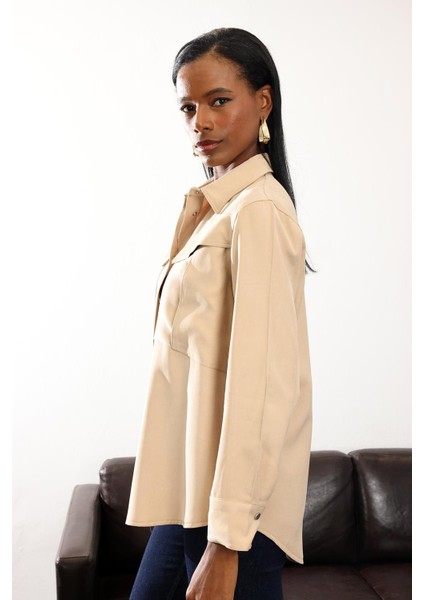 Camel Cep Detaylı Uzun Gömlek 0662 indirimleri