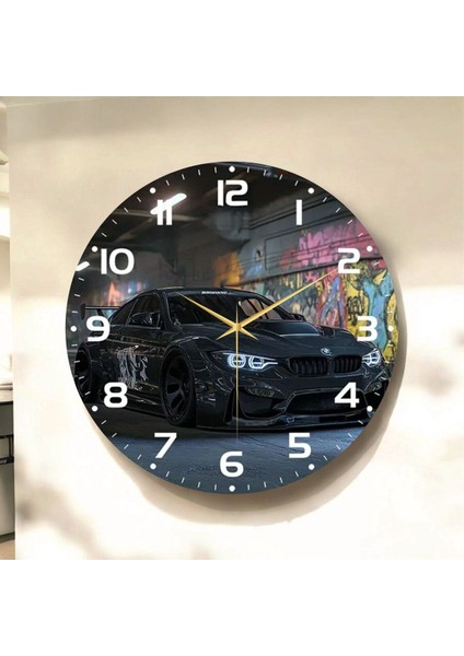 Araba Renkli Baskı Desenli Sayılı Hediyelik Ahşap Sessiz Tablo Duvar Saati