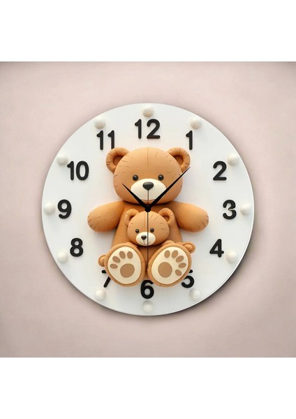 Ayıcık Çocuk Renkli Baskı Desenli Sayılı Hediyelik Ahşap Sessiz Tablo Duvar Saati fiyatları