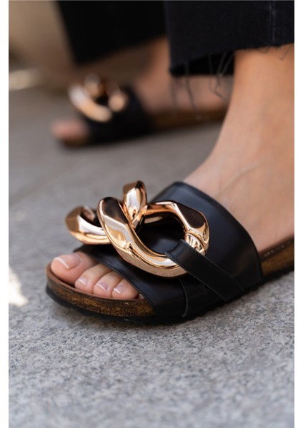 Sidney Kadın Beyaz Bronz Zincir Tokali Terlik modelleri