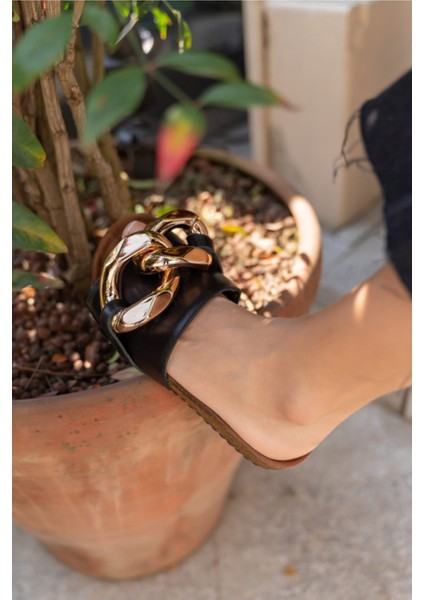 Sidney Kadın Beyaz Bronz Zincir Tokali Terlik fırsatları