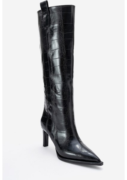 Lunelle Siyah Baskı Sivri Burunlu Kadın Topuklu Çizme modelleri