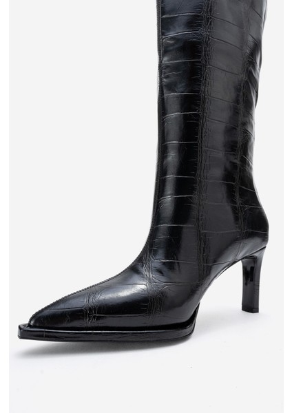 Lunelle Siyah Baskı Sivri Burunlu Kadın Topuklu Çizme fırsatları