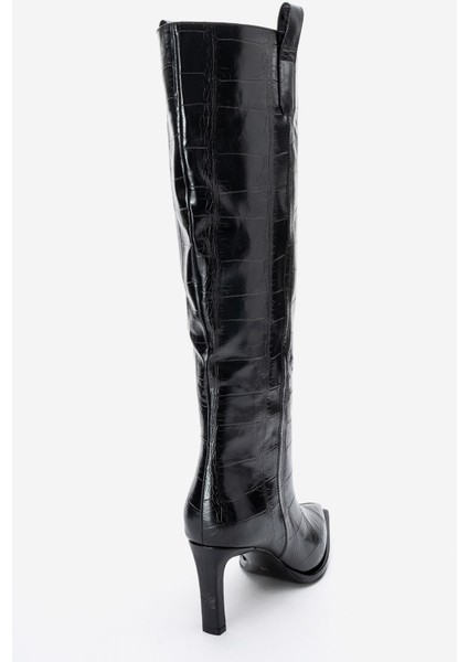 Lunelle Siyah Baskı Sivri Burunlu Kadın Topuklu Çizme indirimleri