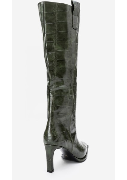 Lunelle Yeşil Baskı Sivri Burunlu Kadın Topuklu Çizme indirimleri