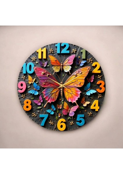 Kelebek Hayvan Renkli Baskı Desenli Sayılı Hediyelik Ahşap Sessiz Tablo Duvar Saati fiyatları
