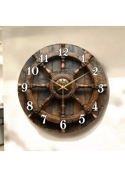 Dümen Denizci Renkli Baskı Desenli Sayılı Hediyelik Ahşap Sessiz Tablo Duvar Saati