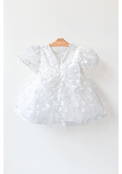 Kız Bebek Kız Çocuk Doğum Günü Parti Düğün Elbise Balonkol Kelebekli Fiyonklu Tüllü Tütü Astarlı