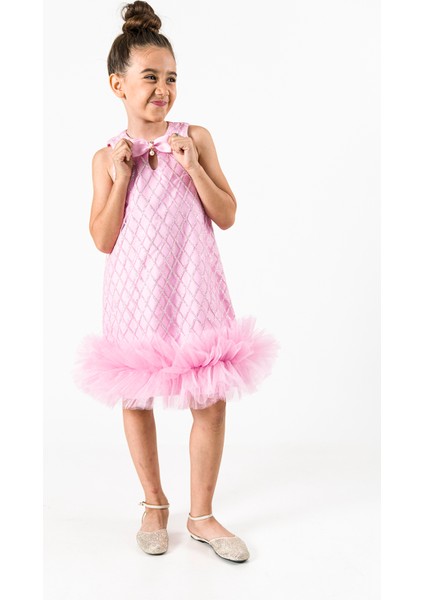 Kız Bebek Kız Çocuk Doğum Günü Parti Düğün Elbise Kısa Kol Çantalı Fırfırlı Tüllü Tütülü Tütü Astarlı