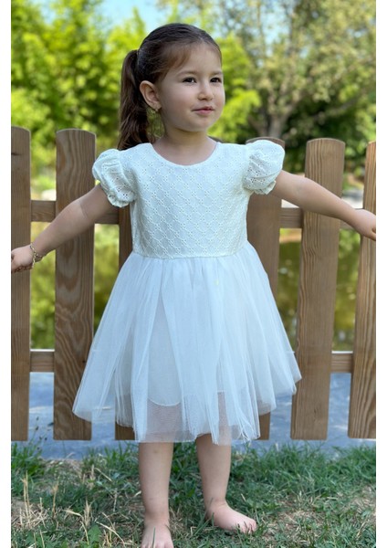 Kız Bebek Elbise Kız Çocuk Elbise Doğum Günü Parti Düğün Elbise Dantelli Kısa Kol astarlı elbise