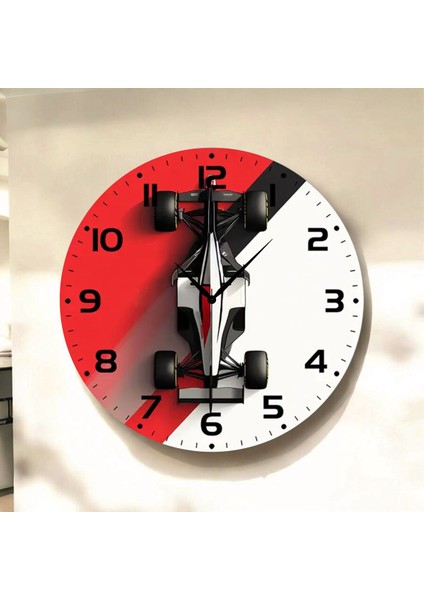 F1 Yarış Araba Renkli Baskı Desenli Sayılı Hediyelik Ahşap Sessiz Tablo Duvar Saati