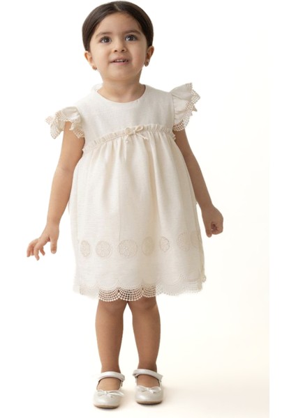 Kız Bebek Elbise Kız Çocuk Elbise Doğum Günü Parti Düğün Keten Kısa Kollu Astarlı Elbise