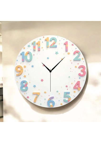 Renkli Baskı Desenli Sayılı Hediyelik Ahşap Sessiz Tablo Duvar Saati