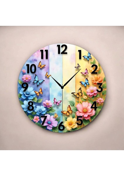 Çiçek Renkli Baskı Desenli Sayılı Hediyelik Ahşap Sessiz Tablo Duvar Saati fiyatları