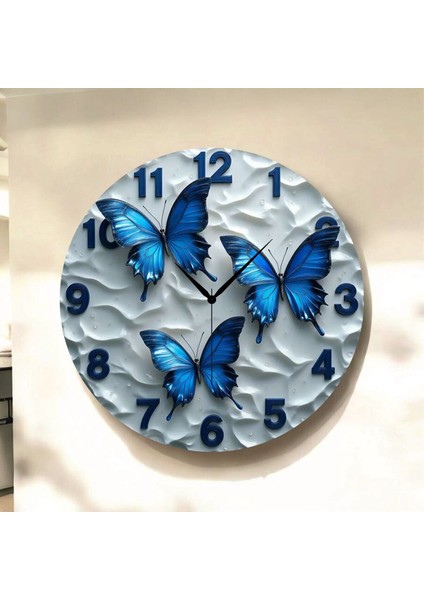 Kelebek Hayvan Renkli Baskı Desenli Sayılı Hediyelik Ahşap Sessiz Tablo Duvar Saati