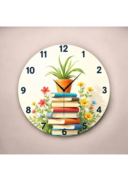 Kitap Kütüphane Öğretmen Renkli Baskı Desenli Sayılı Hediyelik Ahşap Sessiz Tablo Duvar Saati fiyatları
