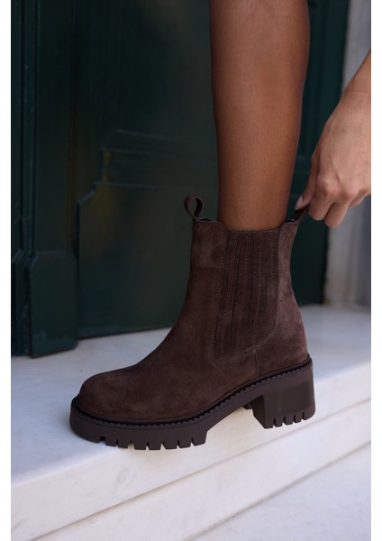 Pascali Kadin Kahve Gercek Deri Süet Lastıklı Bot