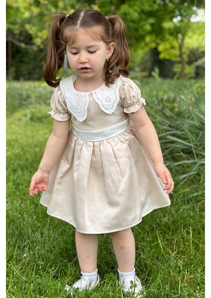 Kız Bebek Elbise Kız Çocuk Elbise Doğum Günü Parti Düğün Elbise Dantelli Kısa Kol astarlı elbise